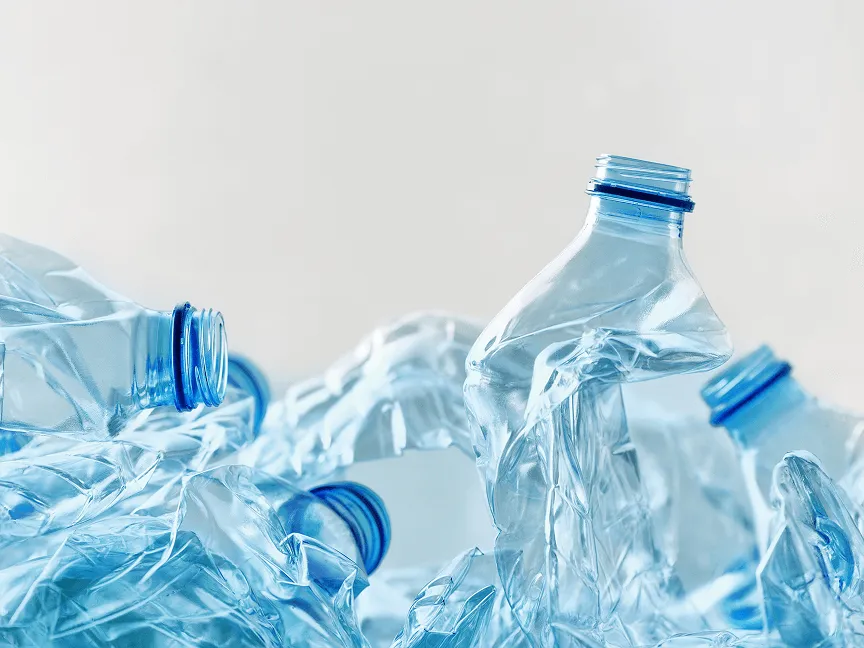 A pile of crushed plastic bottles