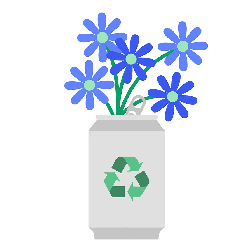 flowers in recycled can
