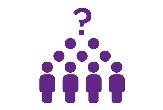 Icon of a group of people with a question mark above them