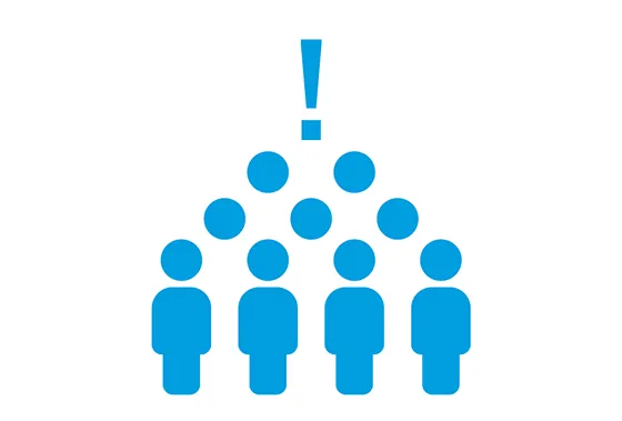 Icon of a group of people with an exclamation mark above them