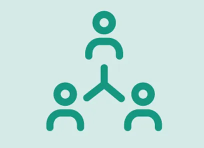 Icon of three people connected by lines, representing a team or network